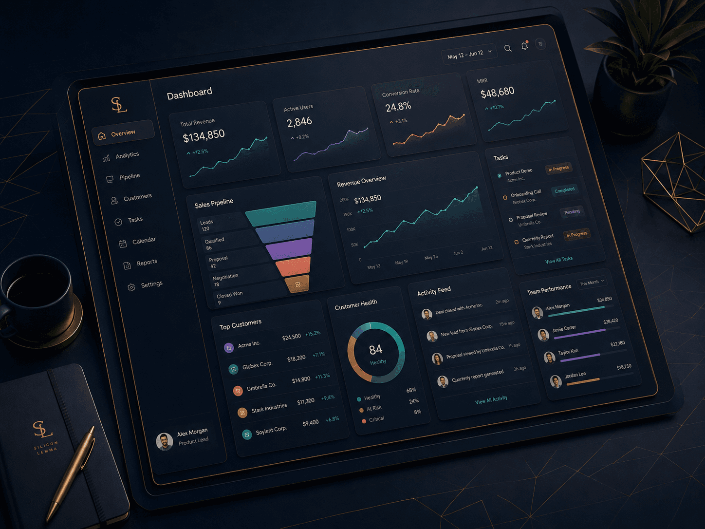 Premium dashboard interface for operational visibility and workflow status